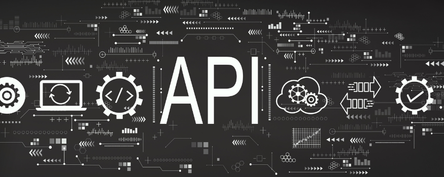 Konzeptbild einer API mit verschiedenen Computer Icons